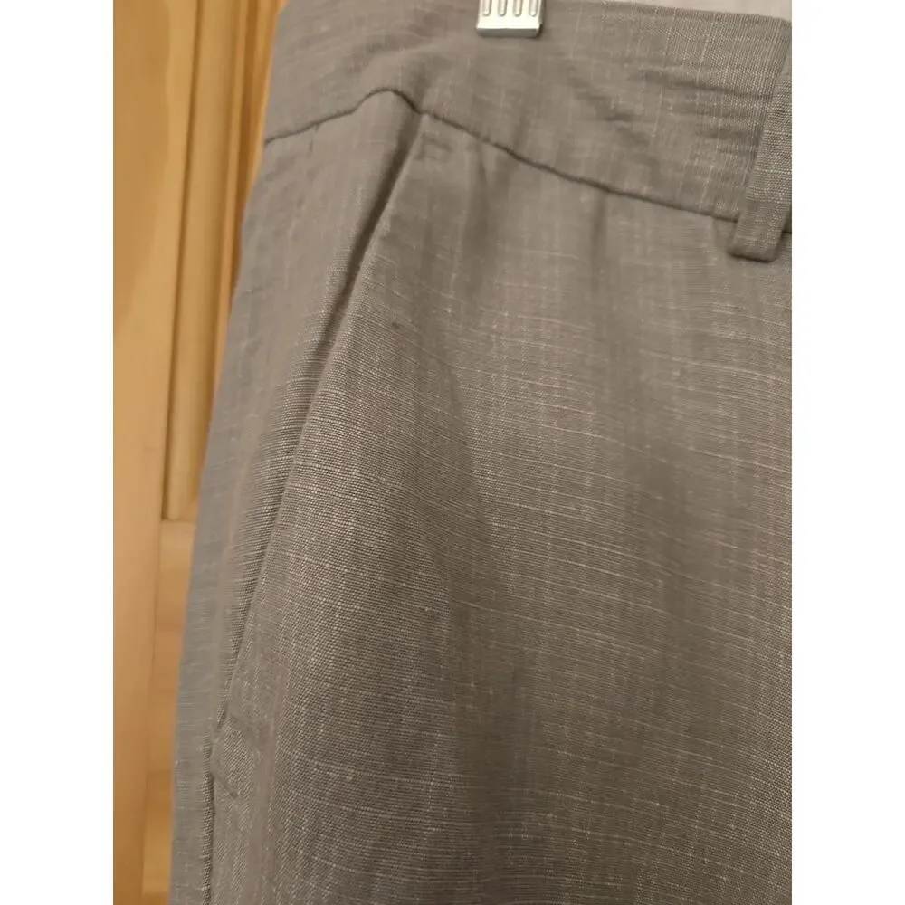 Banana Republic Harrison Slate Gray Linen Wide Leg Trouser Pants Size 14 Career